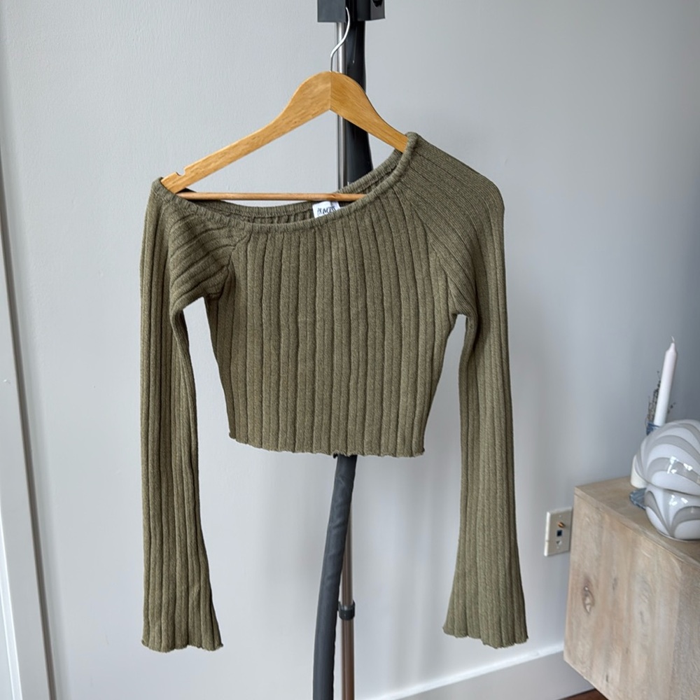 Princess Polly Olive Ribbed Knit Top